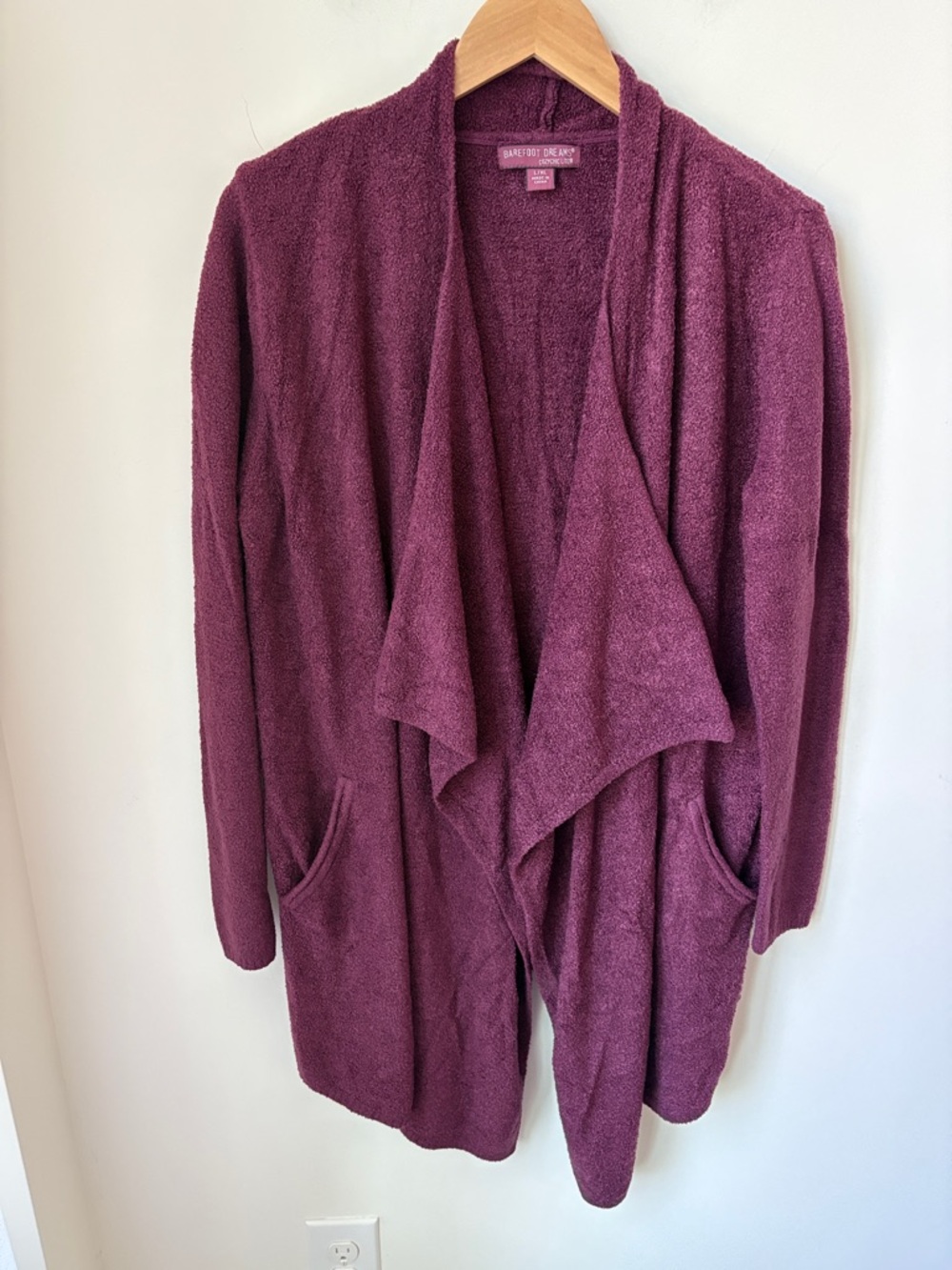 Barefoot Dreams CozyChic Lite Wrap Cardigan Wine Burgundy Pockets Size L/XL